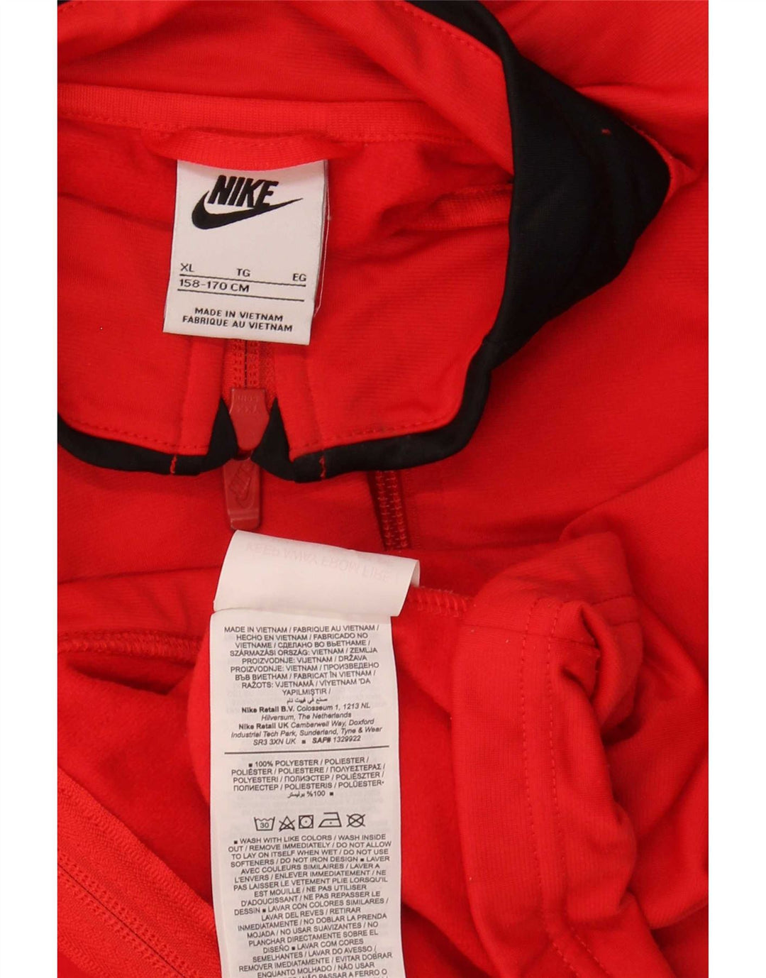 Nike Boys Tracksuit Top Jacket 13-14 Years XL Red Colourblock Polyester