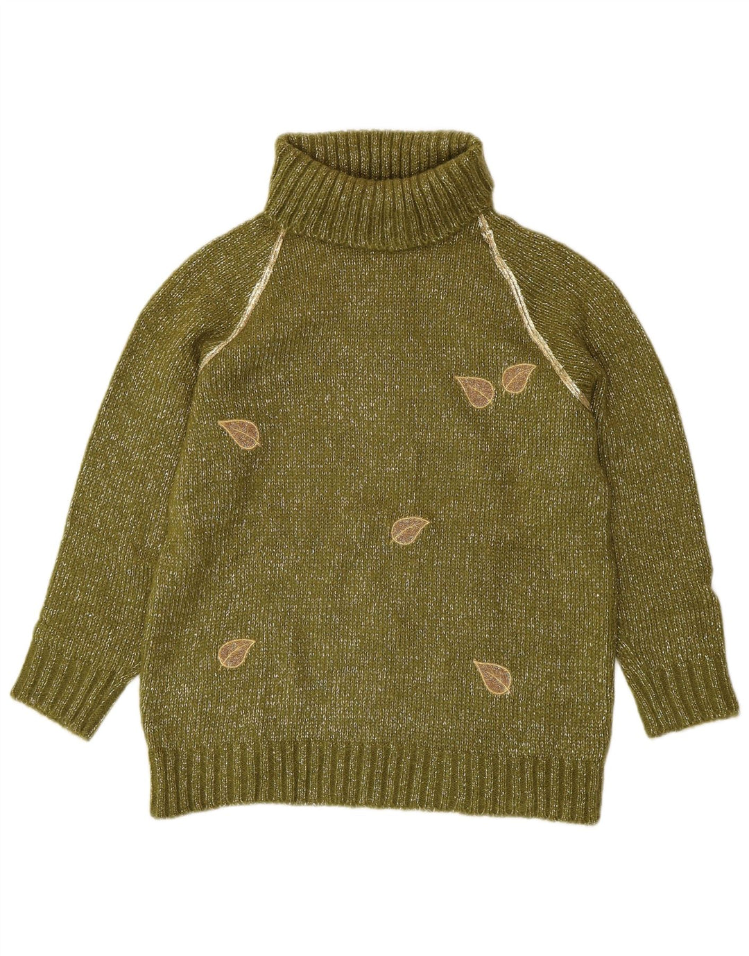 VINTAGE Womens Roll Neck Jumper Sweater UK 16 Large Green Flecked Acrylic