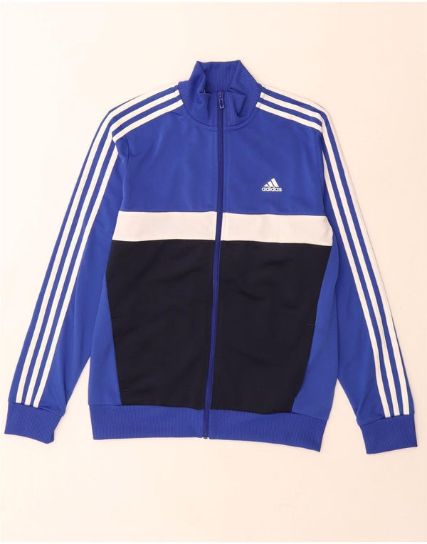 Adidas Boys Tracksuit Top Jacket 13-14 Years Blue Colourblock Polyester