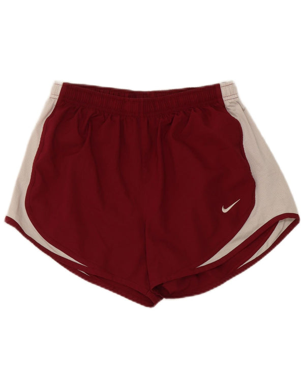 Nike Womens Dri Fit Sport Shorts UK 10 Small Burgundy Colourblock Polyester
