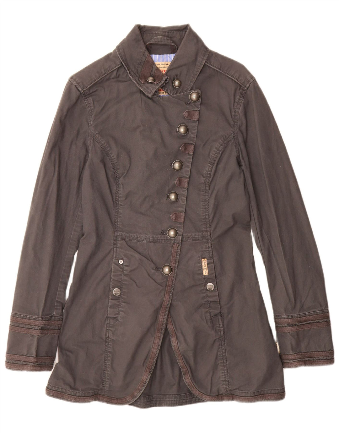 KHUJO Womens Overcoat UK 14 Large Grey Cotton