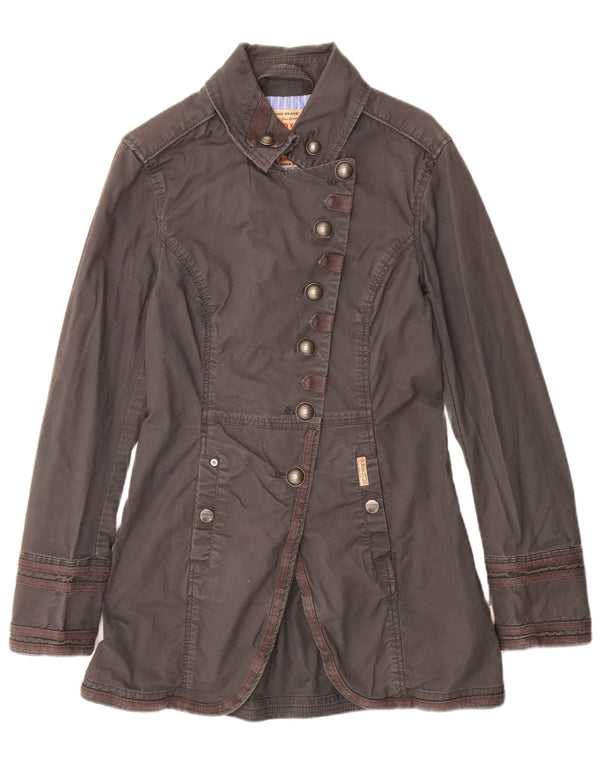KHUJO Womens Overcoat UK 14 Large Grey Cotton