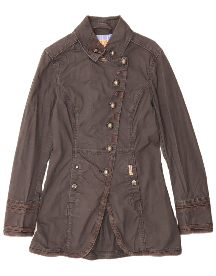 KHUJO Womens Overcoat UK 14 Large Grey Cotton