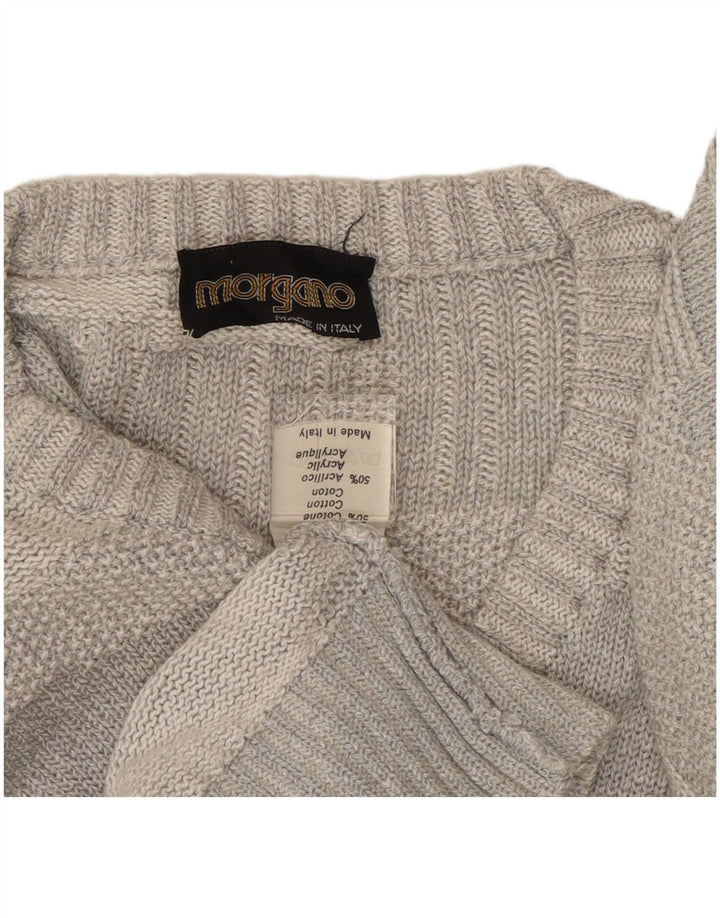 MORGANO Mens V-Neck Jumper Sweater Large Grey Geometric Cotton
