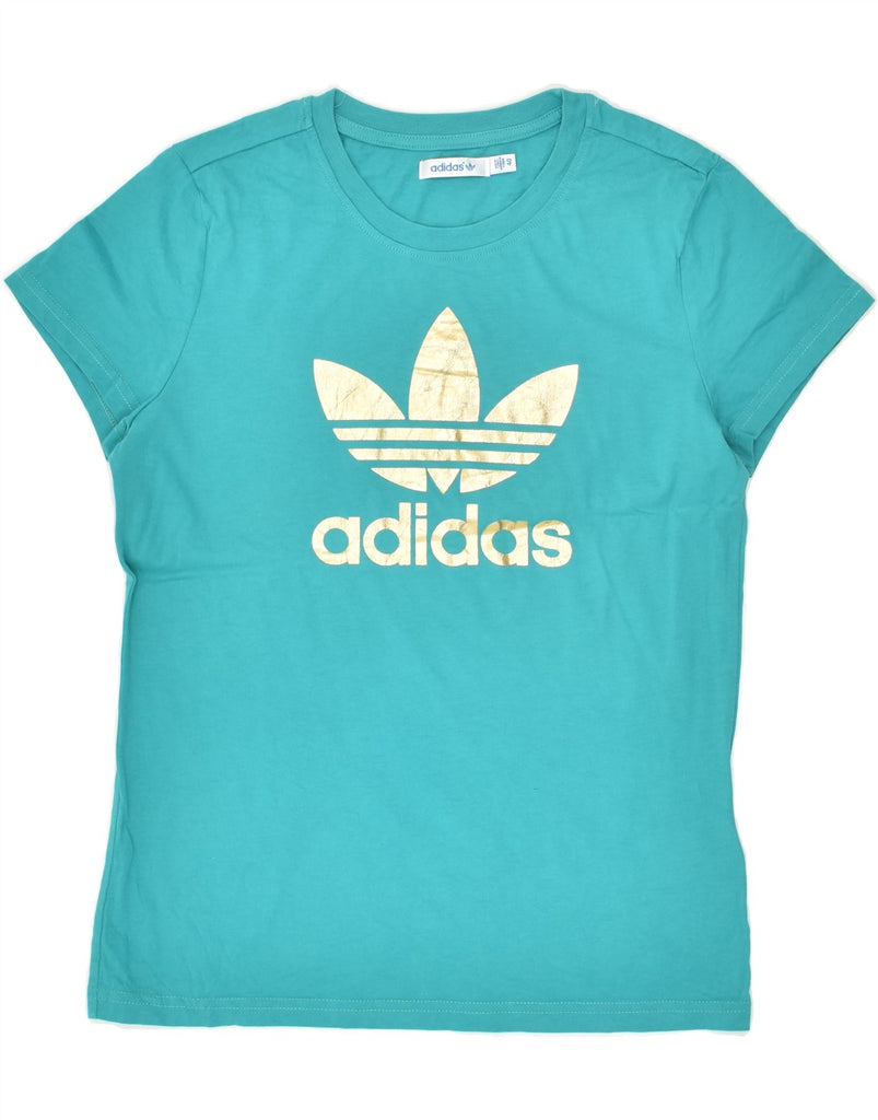 ADIDAS Womens Graphic T-Shirt Top EU 40 Medium Turquoise Cotton | Vintage Adidas | Thrift | Second-Hand Adidas | Used Clothing | Messina Hembry 