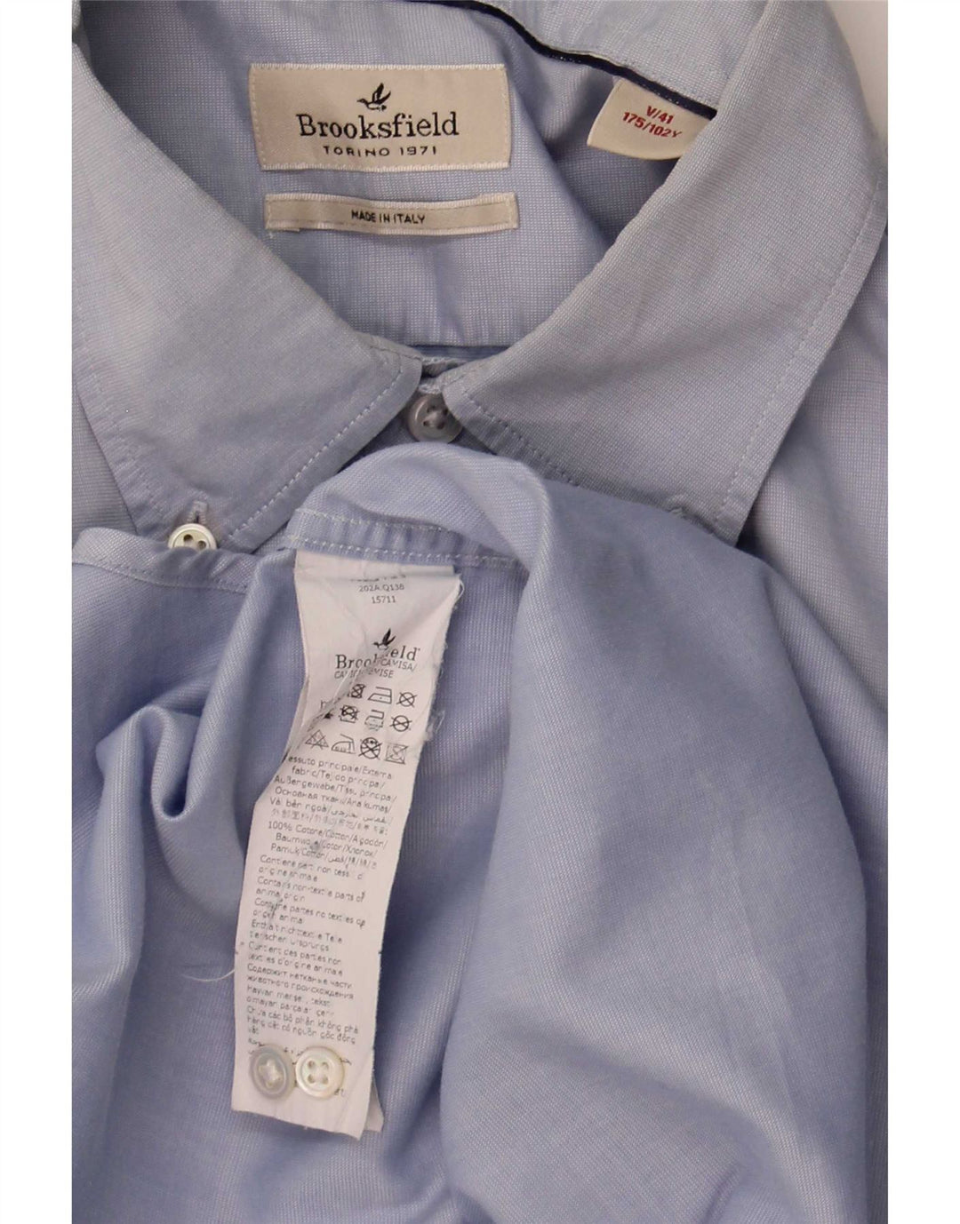 Brooksfield Mens Shirt Size 41 Large Blue Cotton