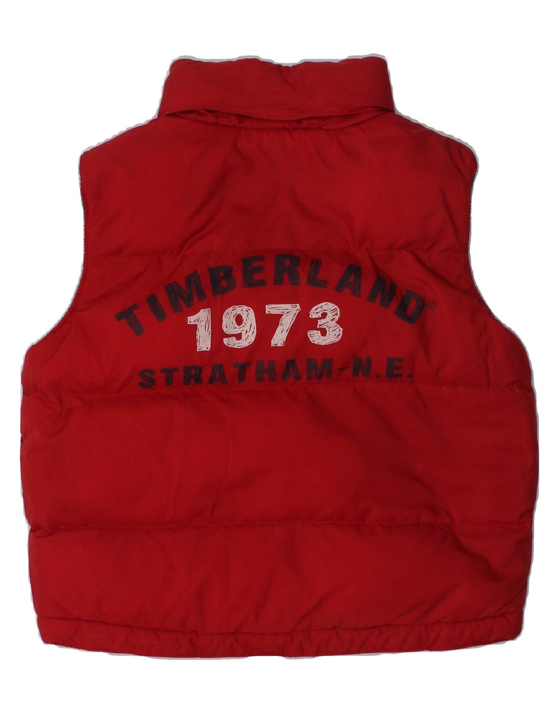 TIMBERLAND Boys Graphic Hooded Padded Gilet 4-5 Years Red Polyester | Vintage Timberland | Thrift | Second-Hand Timberland | Used Clothing | Messina Hembry 