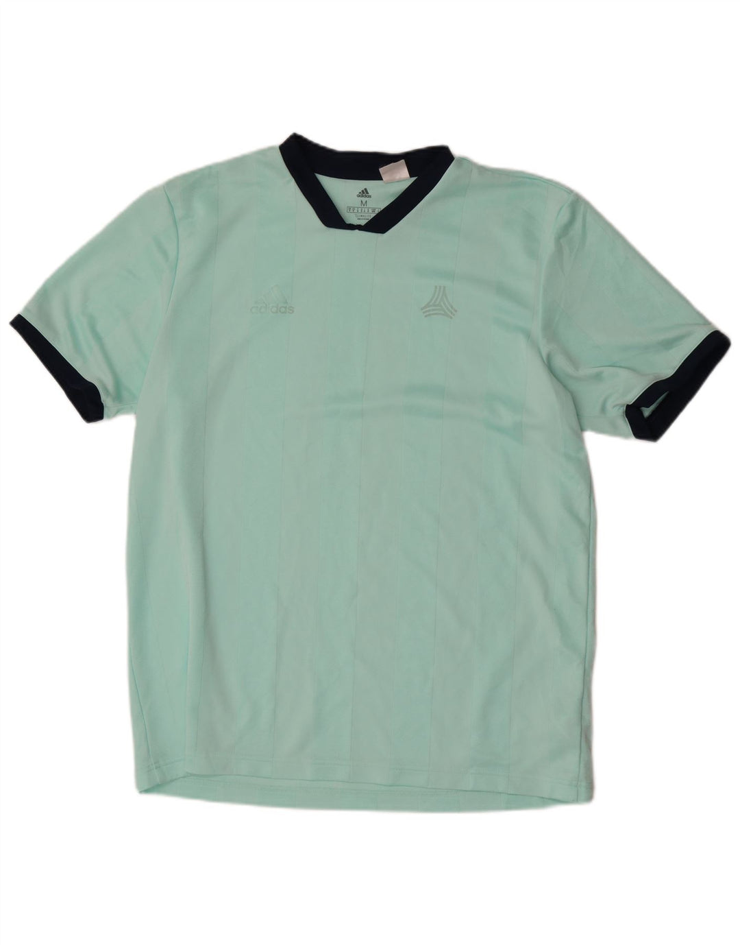 Adidas Mens Climalite T-Shirt Top Medium Turquoise Striped Polyester
