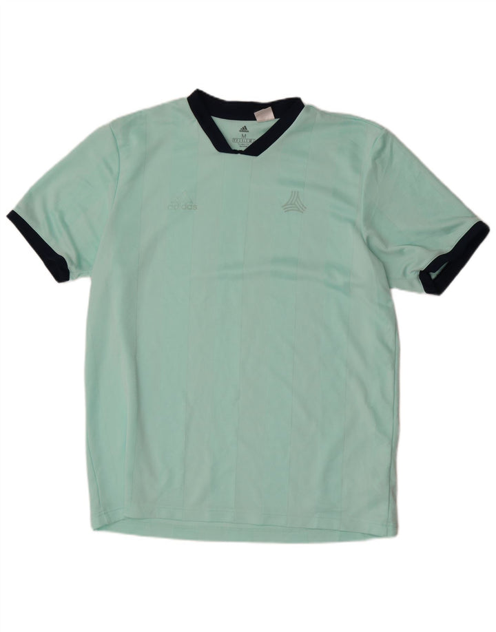 Adidas Mens Climalite T-Shirt Top Medium Turquoise Striped Polyester
