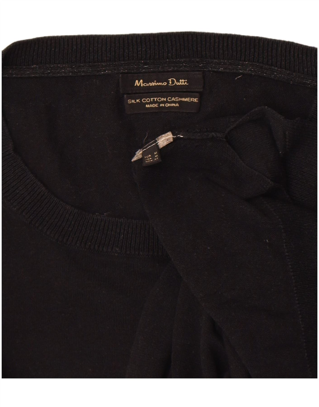 Massimo Dutti Womens Crew Neck Jumper Sweater UK 14 Medium Black Cotton