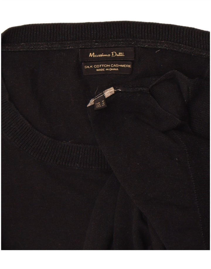 Massimo Dutti Womens Crew Neck Jumper Sweater UK 14 Medium Black Cotton