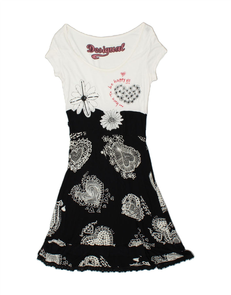 DESIGUAL Womens Graphic A-Line Dress UK 12 Medium White Colourblock | Vintage Desigual | Thrift | Second-Hand Desigual | Used Clothing | Messina Hembry 