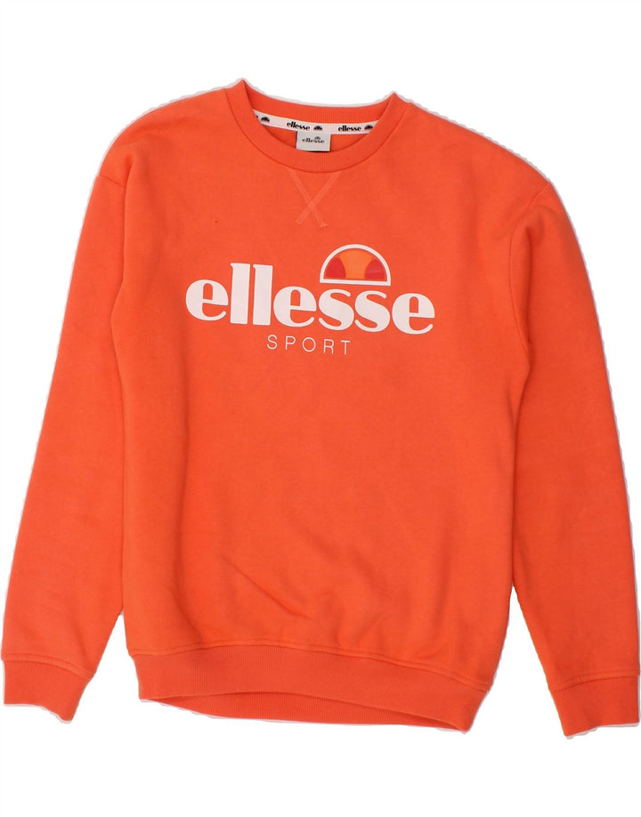 ELLESSE Womens Graphic Sweatshirt Jumper UK 8 Small Orange Cotton Vintage Ellesse and Second-Hand Ellesse from Messina Hembry 