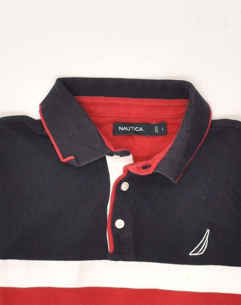 NAUTICA Mens Polo Shirt Large Red Colourblock Cotton | Vintage Nautica | Thrift | Second-Hand Nautica | Used Clothing | Messina Hembry 