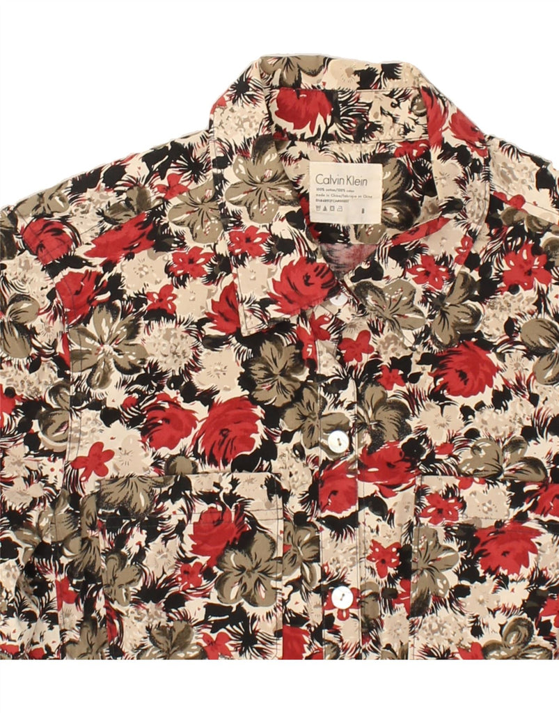 CALVIN KLEIN Womens Shirt US 8 Medium Multicoloured Floral Cotton | Vintage Calvin Klein | Thrift | Second-Hand Calvin Klein | Used Clothing | Messina Hembry 