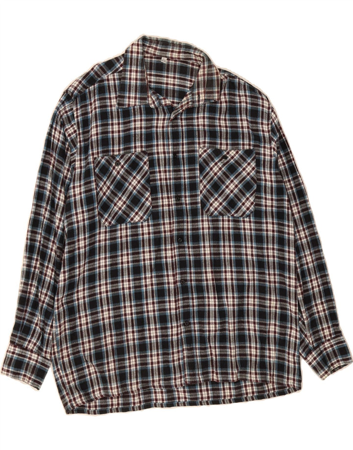 VINTAGE Mens Flannel Shirt Size 41/42 Large Navy Blue Check Cotton Vintage Vintage and Second-Hand Vintage from Messina Hembry 