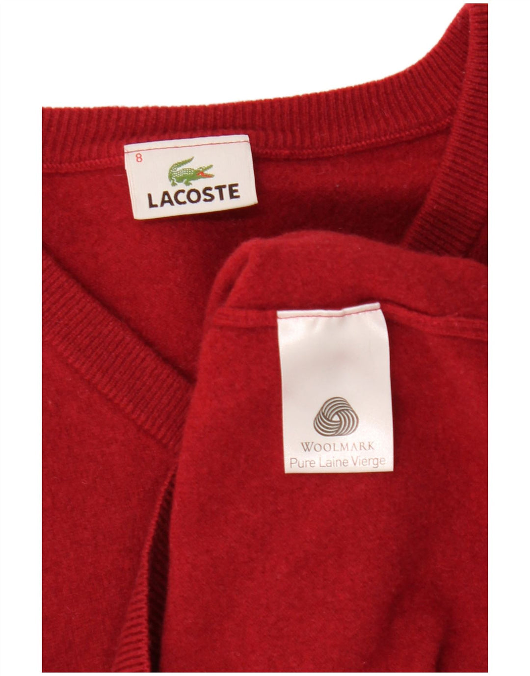 LACOSTE Mens V-Neck Jumper Sweater Size 8 3XL Red Wool