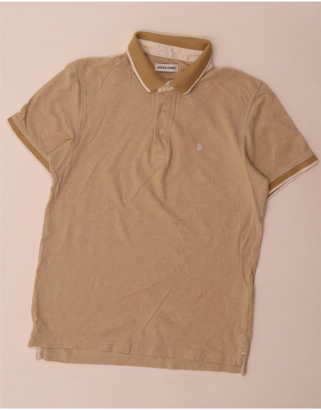 Jack & Jones Mens Polo Shirt Small Beige Cotton