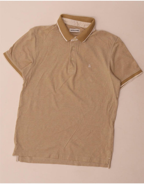 Jack & Jones Mens Polo Shirt Small Beige Cotton