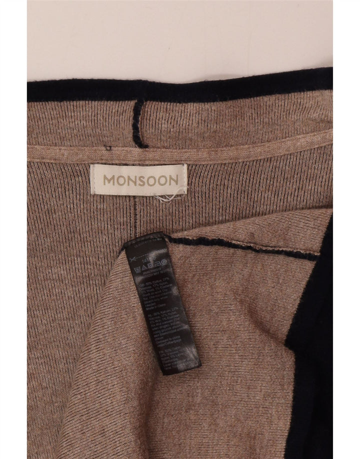 Monsoon Womens Longline Open Cardigan Sweater UK 16 Large Navy Blue Cotton