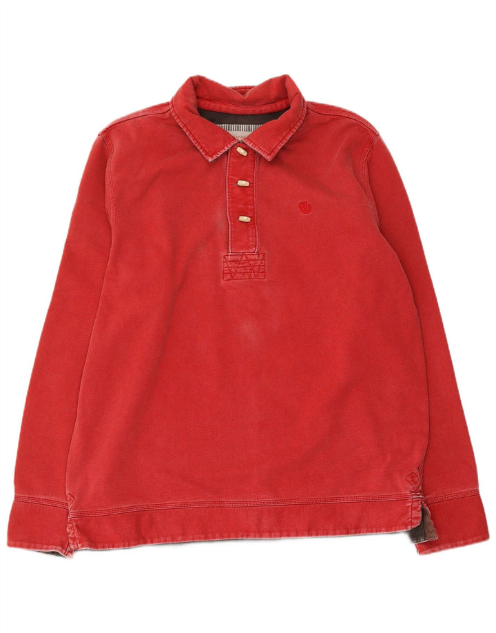 FAT FACE Mens Button Neck Sweatshirt Jumper Large Red Cotton