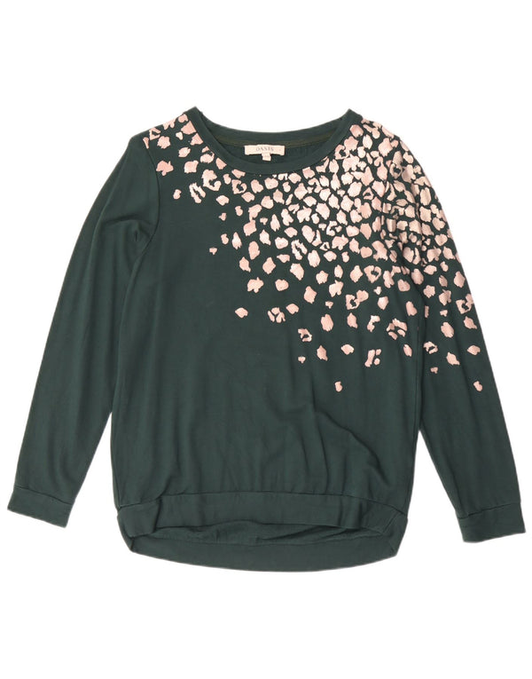 Oasis Womens Oversized Sweatshirt Jumper UK 10 Small Green Animal Print
