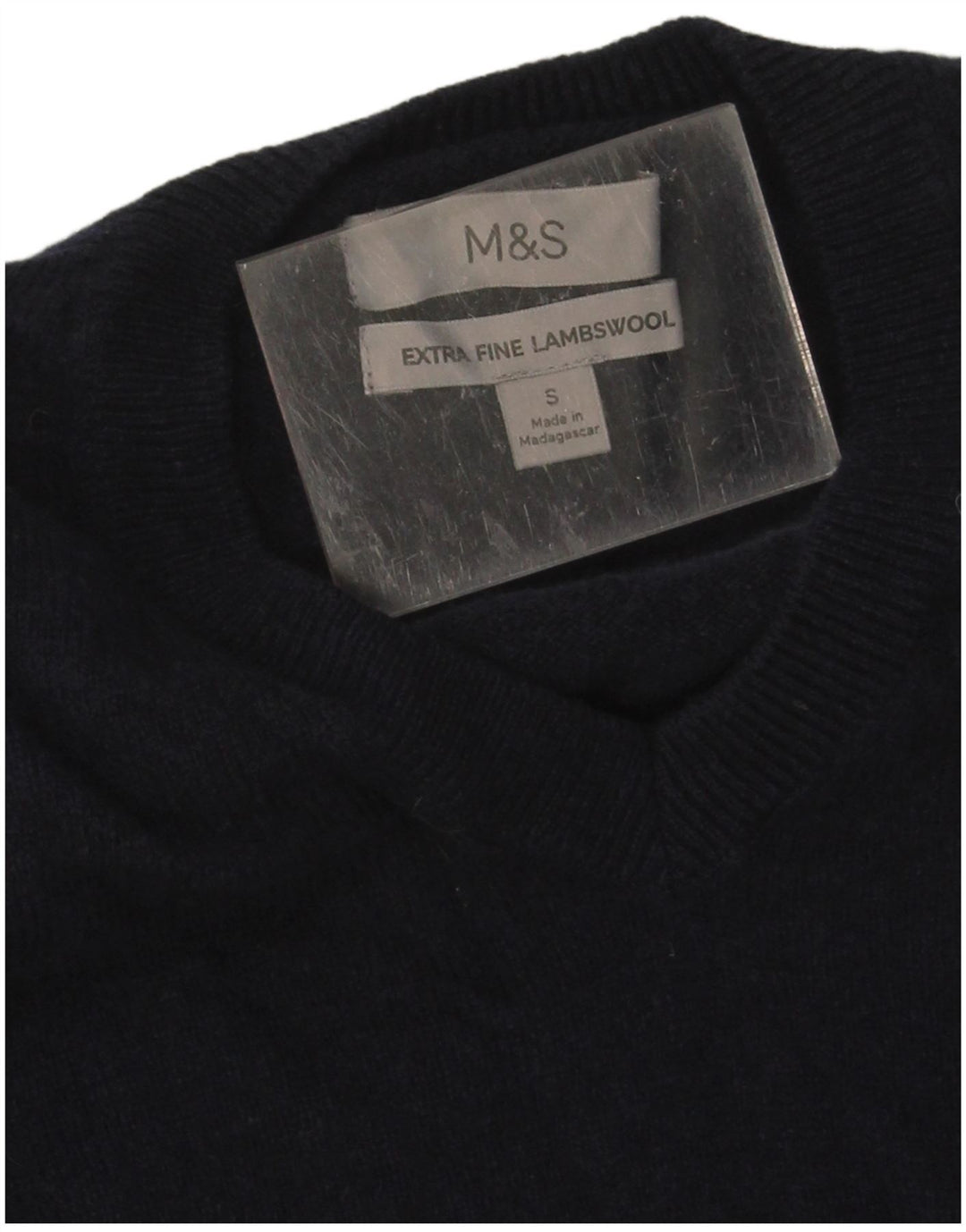 Marks & Spencer Mens V-Neck Jumper Sweater Small Navy Blue Wool