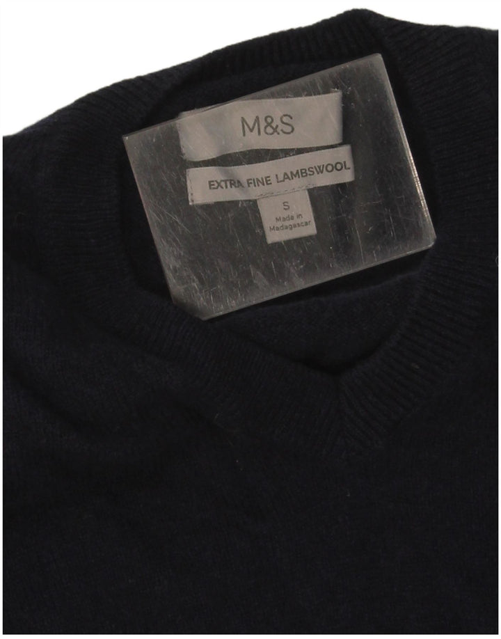 Marks & Spencer Mens V-Neck Jumper Sweater Small Navy Blue Wool
