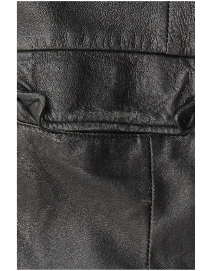 VINTAGE Womens Leather Coat UK 18 XL Black Leather