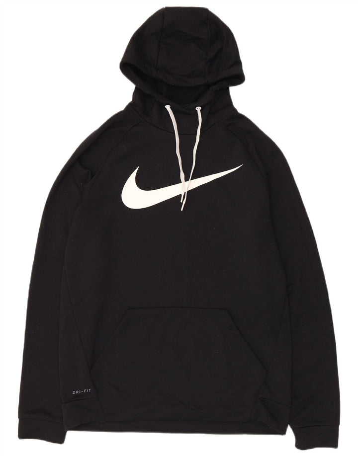 Nike Mens Dri Fit Graphic Hoodie Jumper Medium Black Polyester