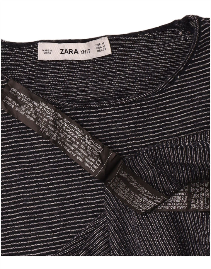 Zara Womens T-Shirt Top UK 12 Medium Navy Blue Striped Modal