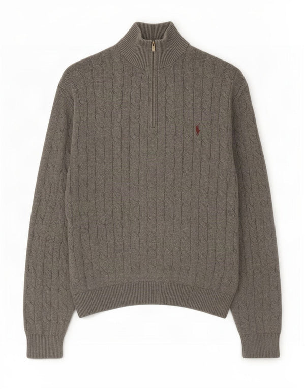 Polo Ralph Lauren Mens Zip Neck Jumper Sweater XL Grey Cotton