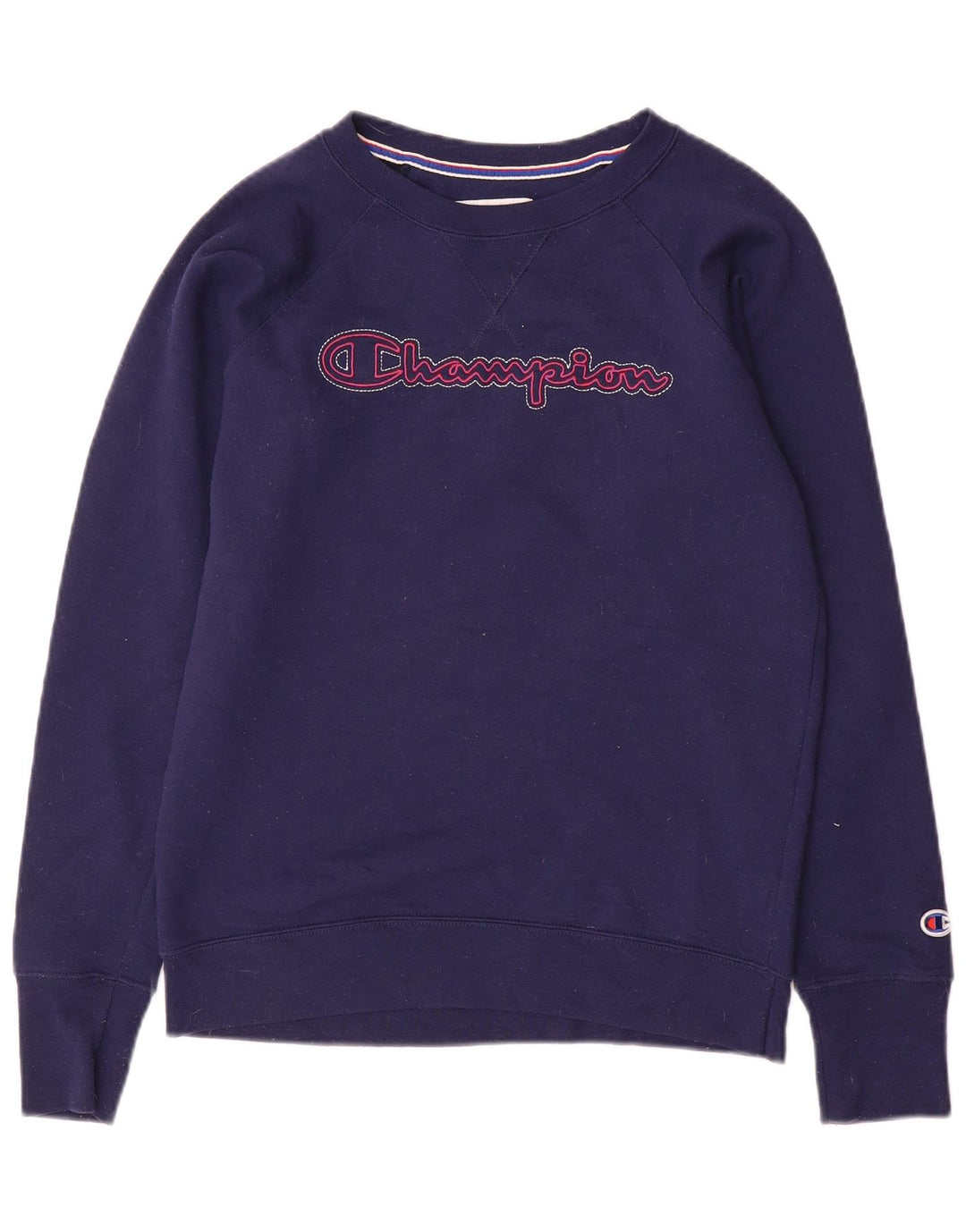 Champion Womens Graphic Sweatshirt Jumper UK 10 Small Navy Blue Cotton