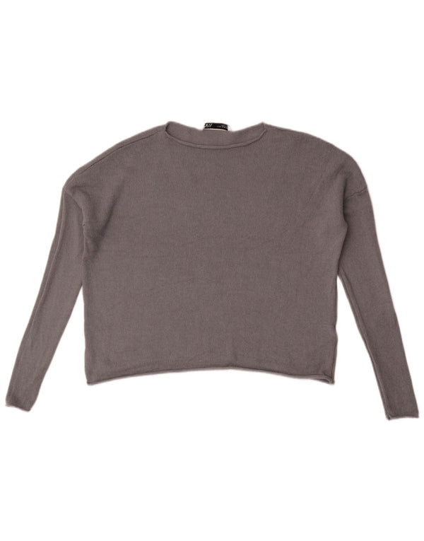 Zara Womens Crop Oversized Boat Neck Jumper Sweater UK 6 XS Grey Cotton