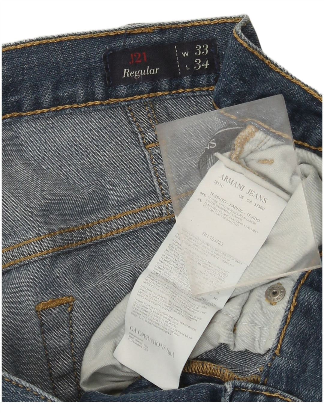 Armani Jeans Mens Regular Straight Jeans W33 L30 Blue Cotton