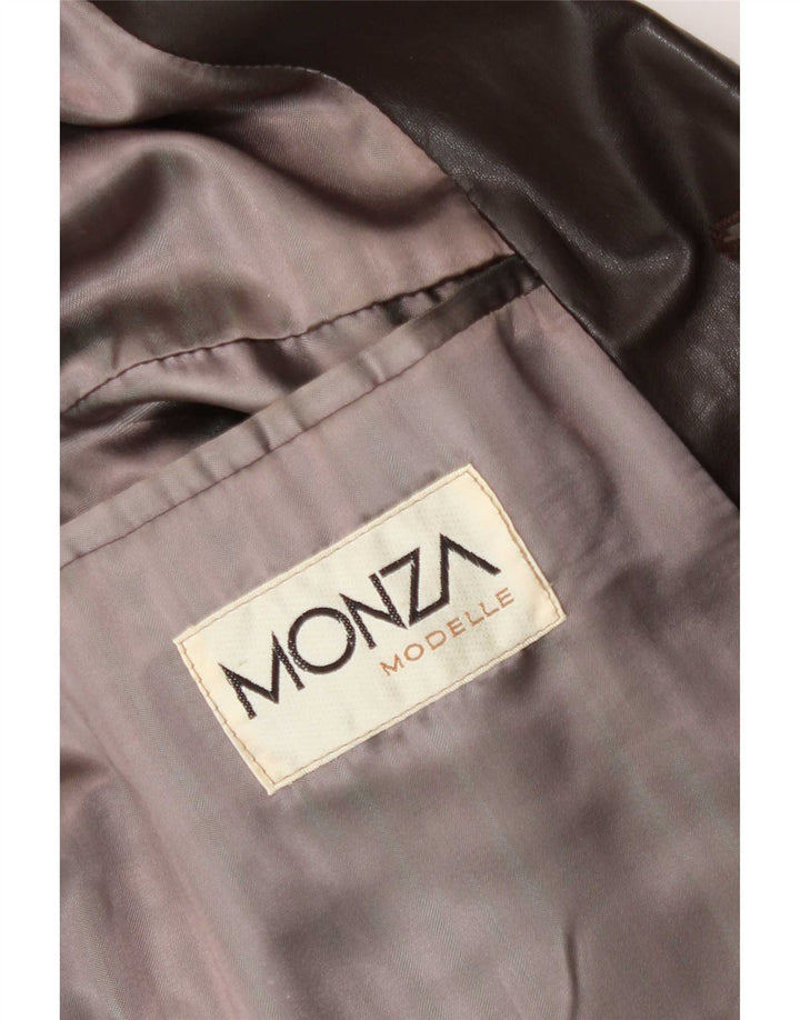 Monza Mens 3 Button Leather Blazer Jacket UK 38 Medium Brown