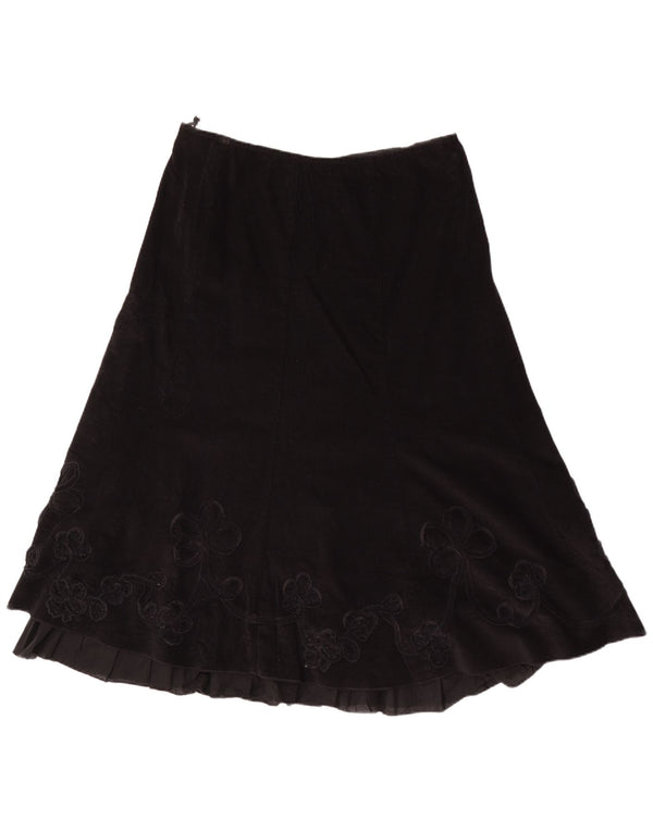 Marks & Spencer Womens Corduroy Skirt UK 16 Large W34 Black Floral Cotton