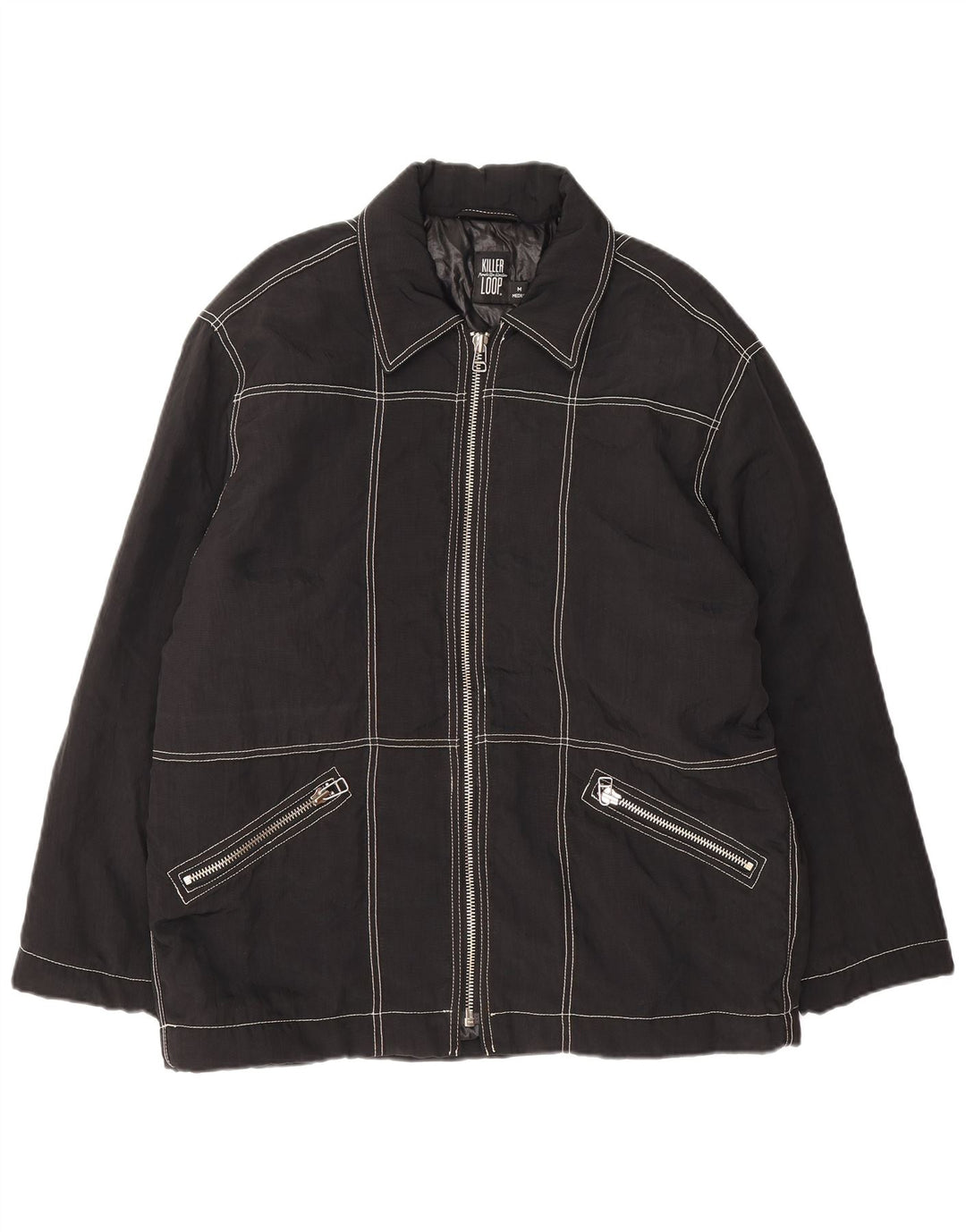 Killer Loop Mens Graphic Bomber Jacket UK 38 Medium Black Polyamide
