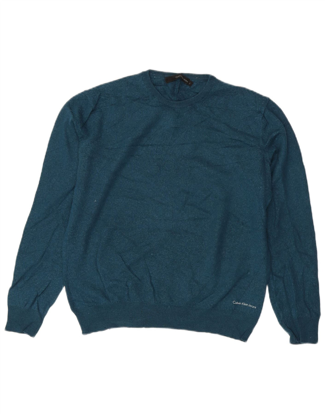 Calvin Klein Jeans Womens Crew Neck Jumper Sweater UK 16 Large Blue Wool