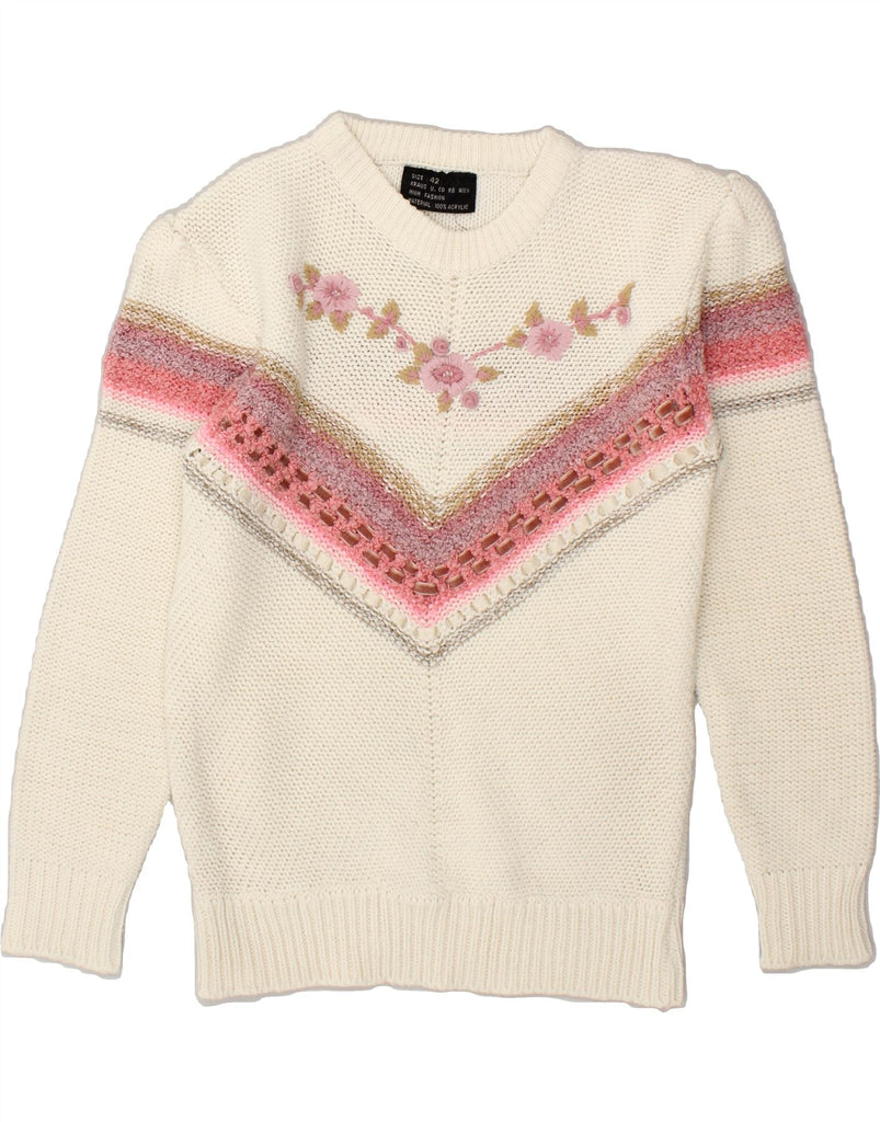 VINTAGE Womens Crew Neck Jumper Sweater EU 42 Large White Fair Isle | Vintage Vintage | Thrift | Second-Hand Vintage | Used Clothing | Messina Hembry 