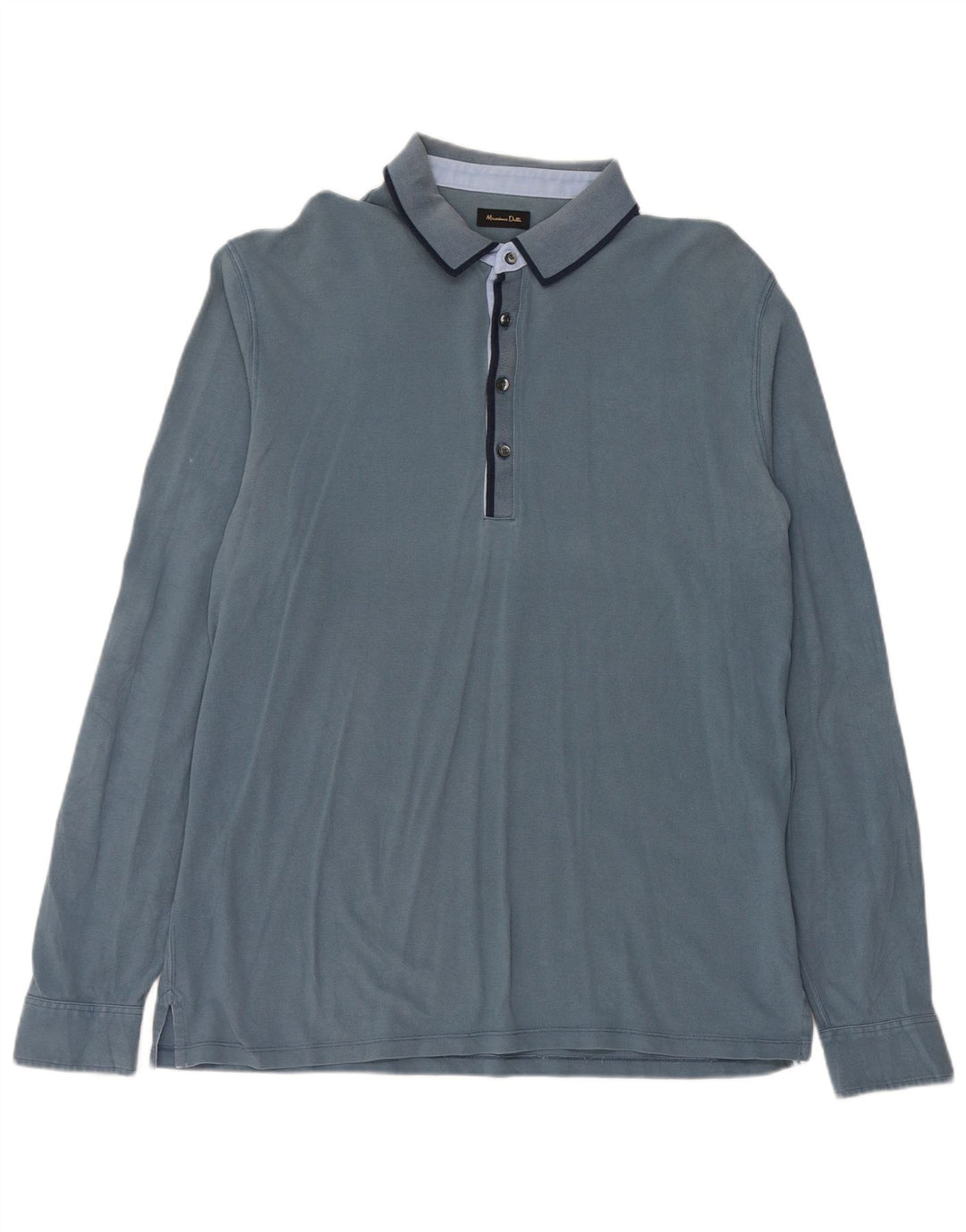 Massimo Dutti Mens Long Sleeve Polo Shirt XL Blue Cotton