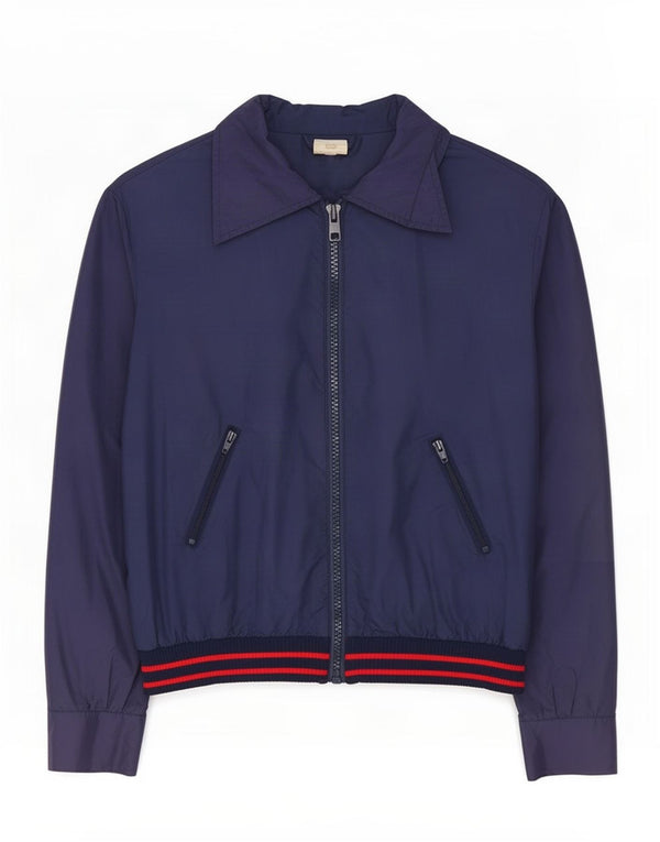 Vintage Mens Bomber Jacket IT 48 Medium Navy Blue Polyamide