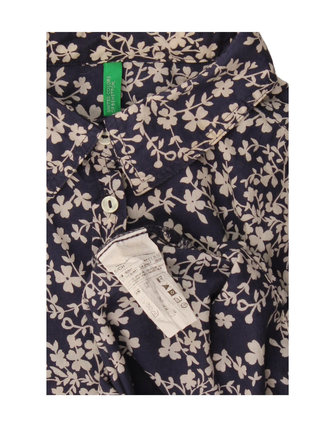 BENETTON Womens Oversized Shirt UK 10 Small Navy Blue Floral Cotton