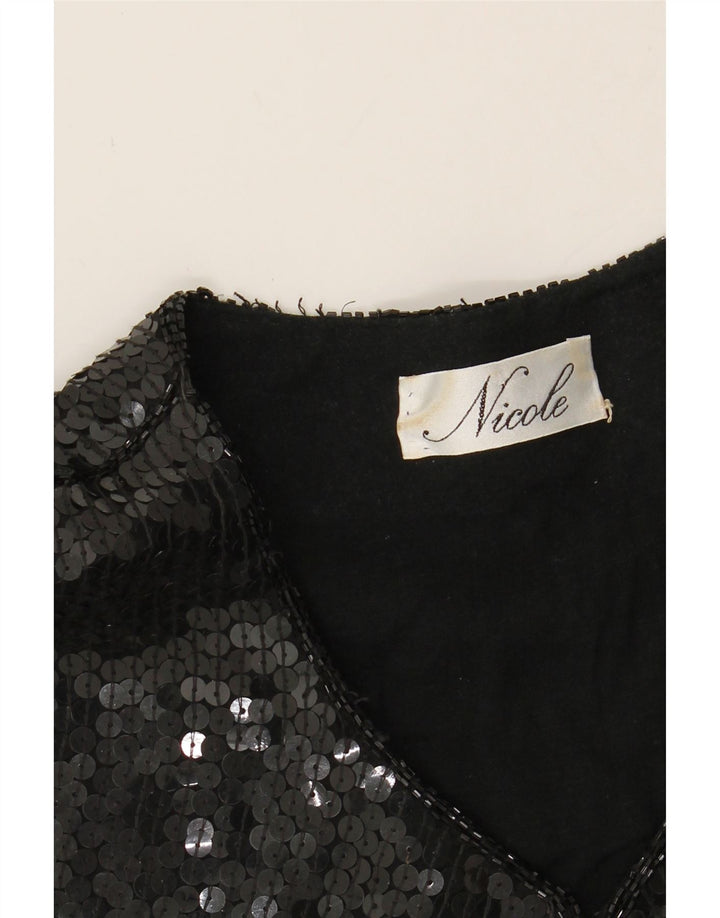 VINTAGE Womens Sequin Bolero Jacket UK 14 Medium Black Vintage Vintage and Second-Hand Vintage from Messina Hembry 