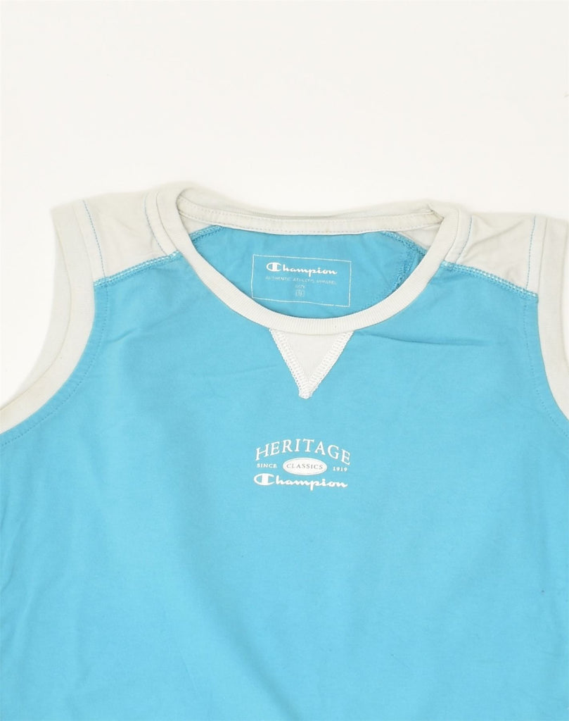 CHAMPION Girls Heritage Graphic Vest Top 13-14 Years Small Blue | Vintage Champion | Thrift | Second-Hand Champion | Used Clothing | Messina Hembry 