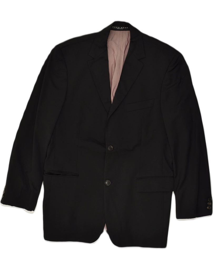 HUGO BOSS Mens 2 Button Blazer Jacket UK 38 Medium Black Viscose | Vintage Hugo Boss | Thrift | Second-Hand Hugo Boss | Used Clothing | Messina Hembry 