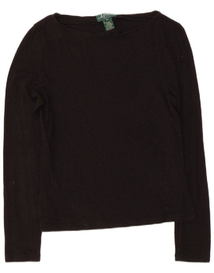 Ralph Lauren Womens Petite Top Long Sleeve UK 8 Small Black Rayon