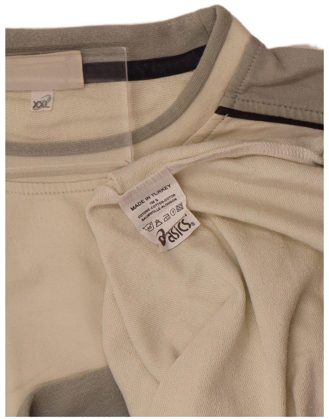 ASICS Mens Sweatshirt Jumper 2XL Off White Colourblock Cotton