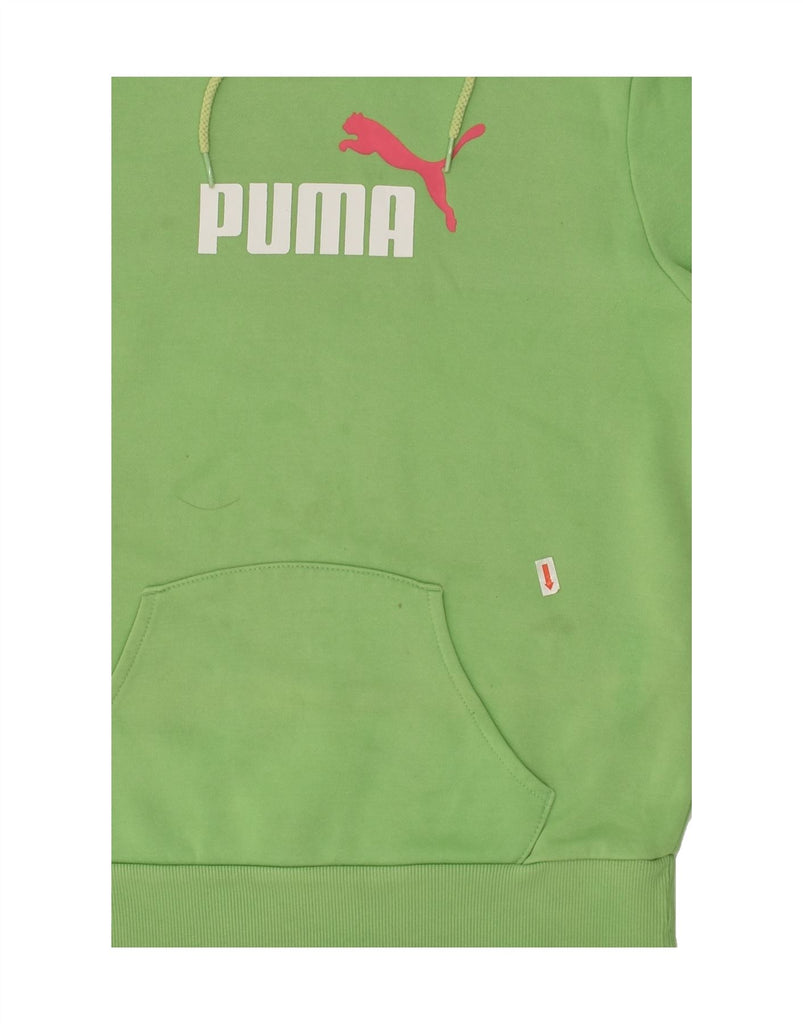 PUMA Womens Graphic Hoodie Jumper UK 14 Large  Green Cotton | Vintage Puma | Thrift | Second-Hand Puma | Used Clothing | Messina Hembry 