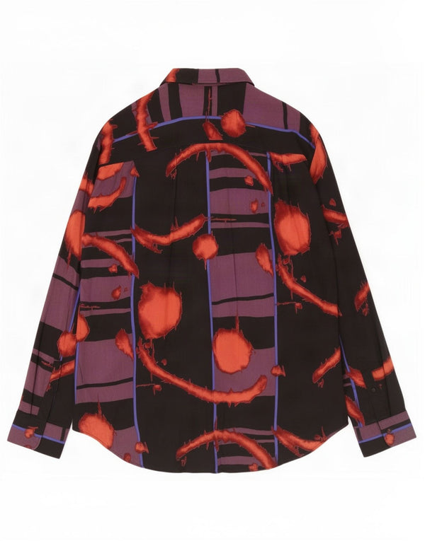 Vintage Mens Abstract Pattern Pullover Shirt Large Black